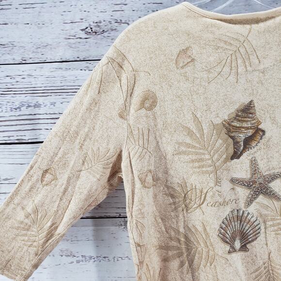 Studio Collection Light Brown Sea Shells 100%Cotton Top Size L - Picture 10 of 12